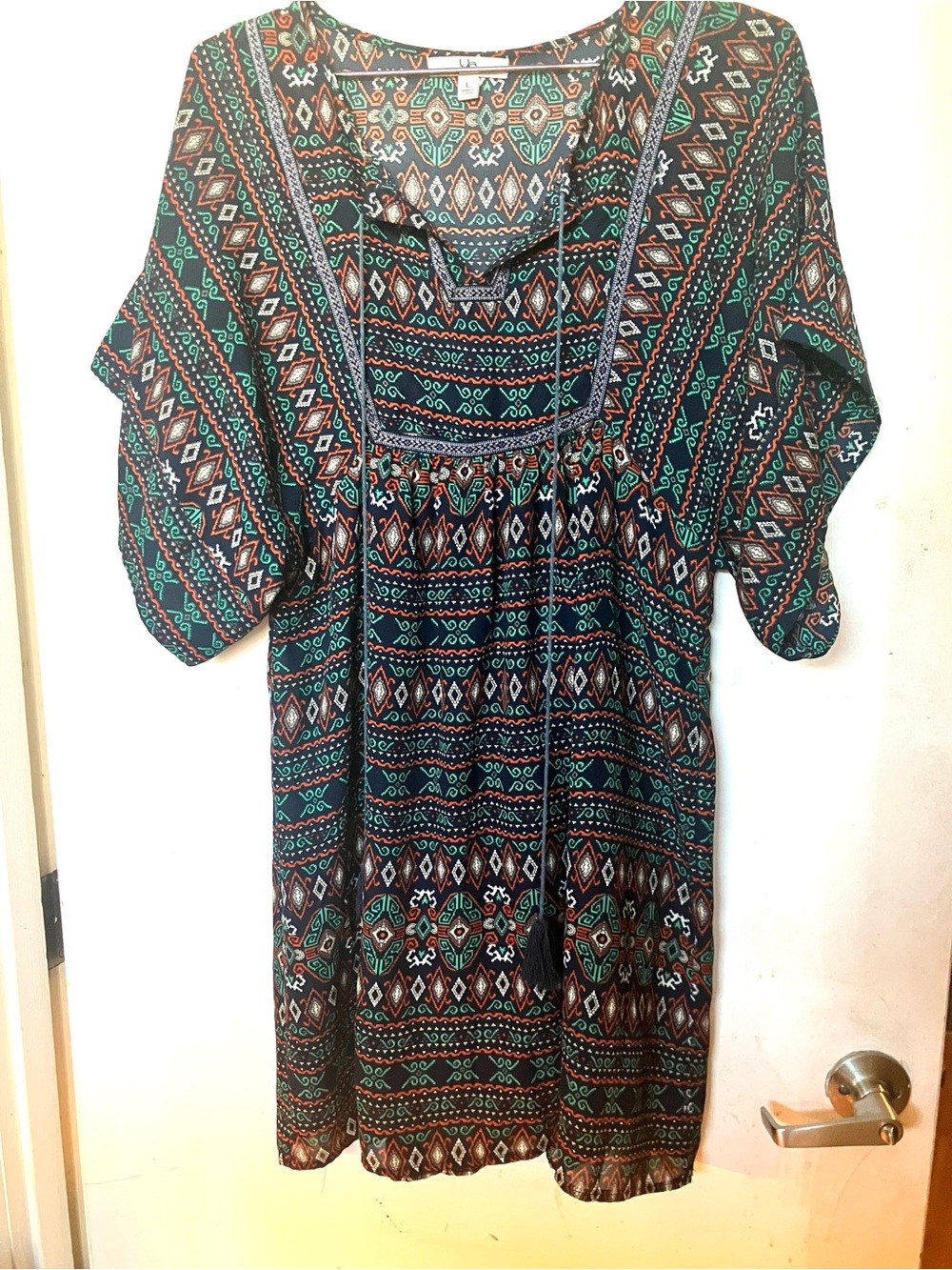 Ya Los Angeles Emerald & Brown Boho Tie-Front Tunic